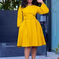 Robe de bureau pour femmes, taille haute, grande taille, avec ceinture, robes décontractées pour femmes, tenues de travail pour femmes
