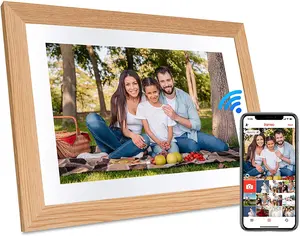 10,1-Zoll-WLAN-Digital-Fotorahmen mit IPS-Touchscreen Automatisches Drehen Teilen von Fotos/Videos über die Frameo-App (Holz grenze)