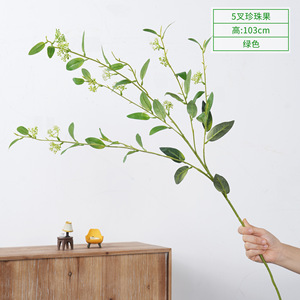 Planta Artificial Greenway de 5 Ramas con Perlas, 103 cm, Verde, de un Solo Tallo, Decoración de Oficina - Product Image 1