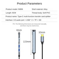 Hub USB-C multifonctionnel 5-en-1 avec lecteur de carte, 2 ports USB 2.0 et conversion 3,5 mm pour accessoires d'ordinateur portable et de tablette