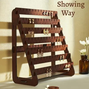 Présentoir à boucles d'oreilles en bois détachable à plusieurs niveaux, support rotatif multi-étages, décoration de table pour salon, cadre type boîte à ombre - Product Image 1