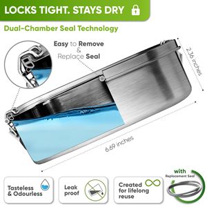 Stainless Steel Food Storage Container 27oz Leak Proof Double Locking <b>Lunch</b> <b>Box</b> Rectangle Shape Office Outdoor Use - Product Image 4