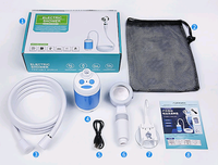 Ensemble de douche électrique portable rechargeable Zethink pour l'extérieur, batterie 4000 mAh, construction en plastique durable, design carré bleu et blanc