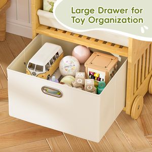 Estantería Infantil Ecológica de Bambú de 3 Niveles con Ruedas Seguras y Cajón de Almacenamiento Grande para Sala de Estar, Estantería Montessori - Product Image 2