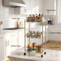 Chariot roulant transparent et fin, organisateur de rangement sécurisé pour couteaux de cuisine et couverts, chariot à 3 niveaux