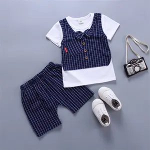 Lente Jongens Pak Set Formele Katoen Top Patchwork Plaid Vest + Shorts 2 Stuks Kids Kleding Set Kinderen Zomer Kleding pak Voor Party