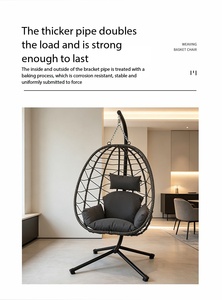 Fauteuil suspendu en rotin PE imperméable avec coussin épais et support métallique pour intérieur, extérieur, balcon, terrasse, détente - Product Image 5