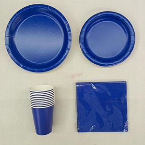 DAMAI Solid Color Party Decorations Dark Blue Paper Dinnerware Set <b>Disposable</b> Party <b>Tableware</b> 9 Inch Paper Plates Cup Napkin - Product Image 2