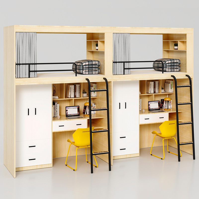 Floor-to-ceiling ladder, combined bunk bed with desk underneath