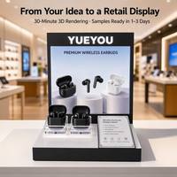 Support de présentation antivol pour écouteurs TWS en acrylique éclairé par LED avec plaque de marque personnalisée Yueyou B036 pour comptoir/bureau
