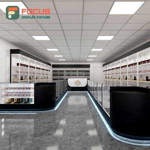 Square Smoke Shop Display Cabinet Wood Glass Showcase Counter LED Lighting Tobacco Display Cabinet - Product Image 1