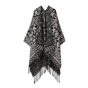 Chal de Mujer Vintage con Estampado Floral Jacquard, Abierto por Delante, de Imitación de Cachemira, con Borlas, Tipo Poncho, Étnico, con Flecos, para Viaje, Manta Envolvente - Product Image 1