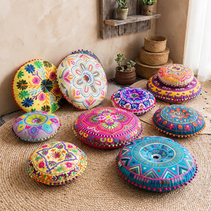 Housse de coussin décorative en laine, nouvelle collection, ethnique, indienne, broderie, forme ronde - Product Image 2