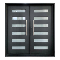 Porte d'entrée double en fer forgé et verre, artisanale, pour villa moderne, avec isolation phonique et thermique