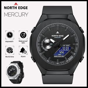 นาฬิกาควอตซ์อิเล็กทรอนิกส์สำหรับกีฬากลางแจ้ง Mercury รุ่น Drop Shipping จอแสดงผลคู่ แสดงเวลาโลก กันน้ำ 50 เมตร พร้อมนาฬิกาปลุก เรืองแสง รุ่น North Edge - Product Image 4