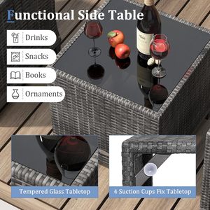Ensemble de meubles de patio en rotin gris moderne 3 pièces, ensemble de conversation de type bistrot avec coussins épais pour l'extérieur - Product Image 4