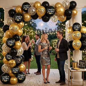 Palloncini per Capodanno, Palloncini Neri e Dorati con Stampa di <span class=keywords><strong>Buon</strong></span> <span class=keywords><strong>Anno</strong></span>, Palloncini con Coriandoli per Decorazioni di Capodanno, Laurea e Compleanno - Product Image 4