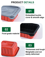 500ml 750ml Jetable Rouge Noir PP En Plastique Conteneur De Stockage Des Aliments Hermétique Rectangle Togo Emballage Thermofor Bento Boîte À Lunch
