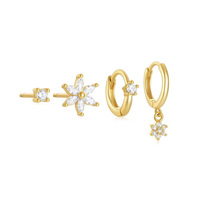 Pendientes de Aro Dorados para Mujer, Set de Pendientes Pequeños y Delicados con Zirconia en Forma de Flor, de Acero Inoxidable para Cartílago