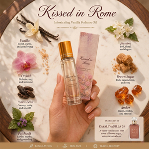Huile de parfum roll-on Luxury Kissed in Rome, parfum ambré chaud et vanillé, senteur sensuelle et apaisante pour la relaxation, parfum pour le corps entier et les points de pression. - Product Image 6