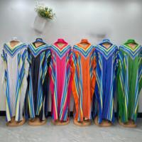 Robe longue caftan africain fluide à rayures et col orné de strass, grande taille, pour la détente quotidienne et les fêtes – Vente en gros OEM
