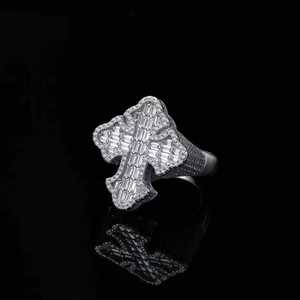 남녀공용 명품 힙합 지르콘 반지 14K 금도금 황동 합금 큰 원형 스톤 - Product Image 5