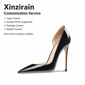 Scarpe con Tacco Alto Xinzirain Personalizzate, Taglia Grande 46, Classiche a Punta, in Pelle Verniciata Nera <span class=keywords><strong>e</strong></span> Bianca, Tacco a Spillo 8/10/12cm per Donna - Product Image 1