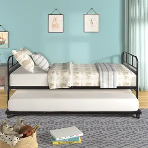 Bellemave, muebles para el hogar, marco de cama de metal completo de estilo clásico con marco de cama móvil, cama de plataforma Doble