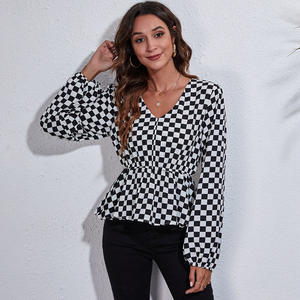 Blusa de Manga Raglán con Estampado de Moda, Estilo Dulce para <span class=keywords><strong>Mujer</strong></span>, Primavera, 100% Poliéster, Nuevo Diseño, <span class=keywords><strong>Camisa</strong></span> de Gasa con Cuello en V - Product Image 3