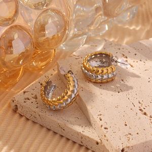 Joyería <span class=keywords><strong>de</strong></span> moda para mujer, pendientes <span class=keywords><strong>de</strong></span> tuerca minimalistas, pendientes en forma <span class=keywords><strong>de</strong></span> <span class=keywords><strong>C</strong></span> <span class=keywords><strong>de</strong></span> <span class=keywords><strong>dos</strong></span> tonos, pendientes grandes gruesos llamativos para mujer - Product Image 3