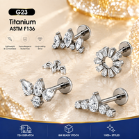 Labret sans filetage en titane ASTM F136 plaqué or 18K PVD, bijoux de piercing pour lèvre, boucles d'oreilles, clous d'oreille tragus en zircon