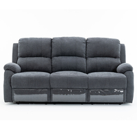 Canapé 3 places moderne avec fonction relaxante, revêtement en lin, commande électrique, et ports USB