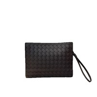 Dompet Kartu Kulit Asli Anyaman Berkualitas Tinggi Kustom, Dompet Koin Unisex, Tas Amplop Genggam Bisnis, Tas Tangan Vintage