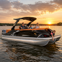 Bateau ponton confortable 12 places avec salon avant, arche sportive, plateforme de bain, direction hydraulique et divertissement sur ponton