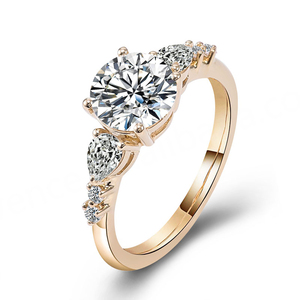 Bague de fiançailles et de mariage en or jaune massif 18K, 14K, 10K avec moissanite taille brillant rond DEF, bijoux pour femme, cadeau - Product Image 1