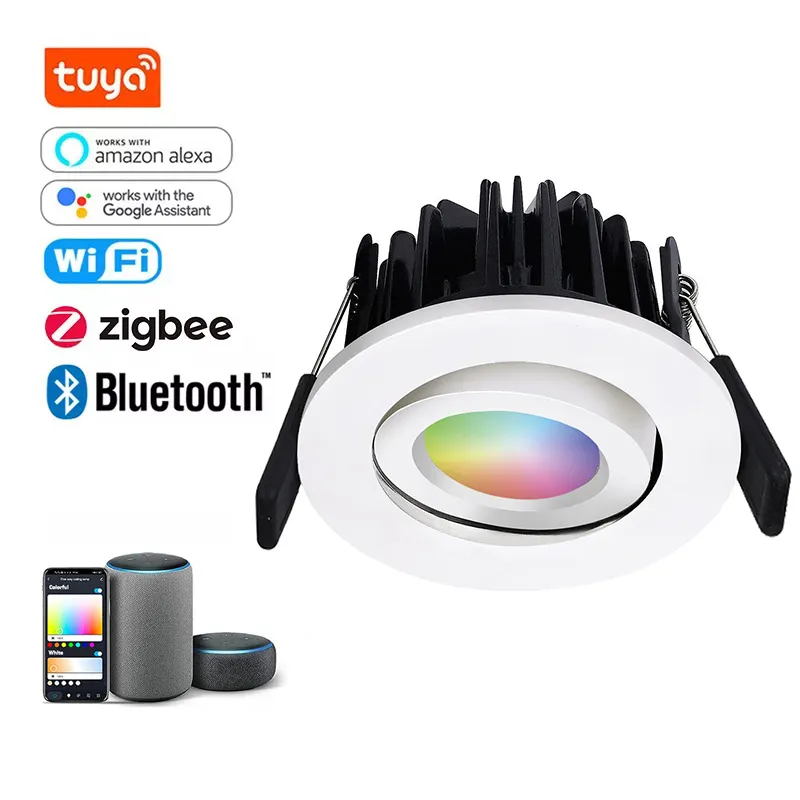 Amazon alexa control smart zigbee rgbw recessed lights concealed rgb ceiling light spot light tuya downlight led spotlight