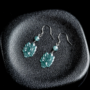 Natural A-grade Jade Blue Water Nine-Tailed Fox Ethnic Earrings S925 Platinum Plated Ice-Seed Jade <b>Studs</b> for Women Anniversary - Product Image 5