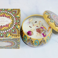 Accueil Petite bougie parfumée Bougie en étain Coffret cadeau avec fleur sèche