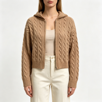 Kajsa – Nouveaux cardigans tricotés sur mesure pour femmes, OEM & ODM, de haute qualité, en maille torsadée menthe, avec fermeture éclair et capuche, hauts tricotés à manches longues, vente en gros