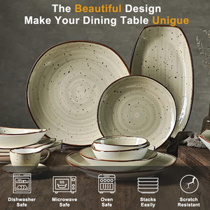Service de vaisselle en céramique émaillée <span class=keywords><strong>beige</strong></span> de style nordique, vaisselle rustique pour la maison et la cuisine, assiettes et bols en porcelaine - Product Image 4