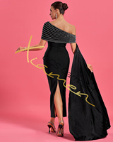 Robe longue décontractée noire à une épaule ornée de perles Ocstrade de haute qualité, avec fente latérale, robe de soirée moulante pour femme avec détails découpés