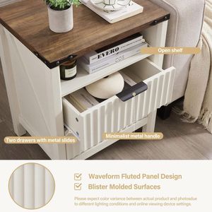 <span class=keywords><strong>Table</strong></span> de chevet moderne blanche avec station de recharge, <span class=keywords><strong>table</strong></span> de chevet cannelée de 20 pouces pour chambre à coucher avec 2 tiroirs, <span class=keywords><strong>table</strong></span> d'appoint en MDF - Product Image 4