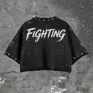T-shirt da <span class=keywords><strong>uomo</strong></span> estiva in cotone 280gsm, vestibilità ampia, stile gotico streetwear, con stampa DTG teschio con strass, lavaggio acido e effetto distressed - Product Image 2