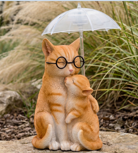 Lámpara Solar Decorativa para Jardín con Diseño de Gato Mamá y Cachorro con Sombrilla - Product Image 4
