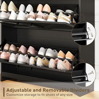 Armoire à chaussures noire de ferme avec 2 tiroirs à chaussures rabattables et armoire de rangement à chaussures multifonctionnelle à lumière LED pour entrée
