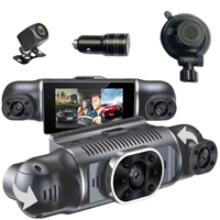 مسجل فيديو للسيارة بانورامي 360 درجة، شاشة 3 بوصات 4 قنوات FHD 1080P IPS، كاميرا لوحة القيادة مع عرض شاشة مقسمة رباعية ورؤية ليلية