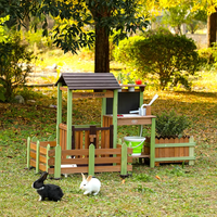Ensemble de jeu de ferme en bois Montessori pour l'extérieur, avec puits d'eau, cuisine de boue, jardinières, clôture pour animaux et tableau noir double face, jouet d'imitation pour enfants