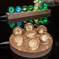 Lampe de nuit en cristal transparent avec base en bois, gravée au laser avec logo personnalisé, alimentée par USB, pour la maison, les fêtes et les cadeaux de vacances