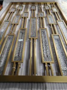Homedeco Customized Art Deco Metal Stainless Steel Room Divider <strong>Screen</strong> Partition 2 Fans 3 Leaves Glass Technics Frame Structure - Product Image 6