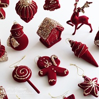 Décorations de Noël floquées, formes assorties, bordeaux, vente en gros, en vrac, pièce unique